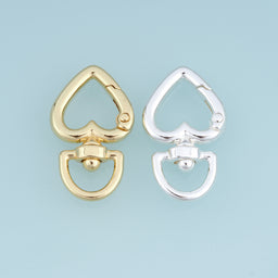 18K Gold & Silver Filled Heart Spring Snap Clasp, Swivel Heart Trigger Spring Hook for Jewelry Making