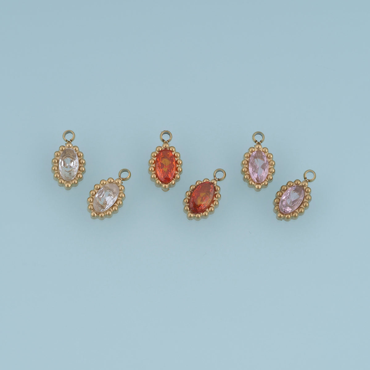 Oval Crystal Pendant,14K Gold Colorful Beaded Edge Gemstone Charm DIY Charm for Necklace Bracelet Making