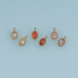 Oval Crystal Pendant,14K Gold Colorful Beaded Edge Gemstone Charm DIY Charm for Necklace Bracelet Making