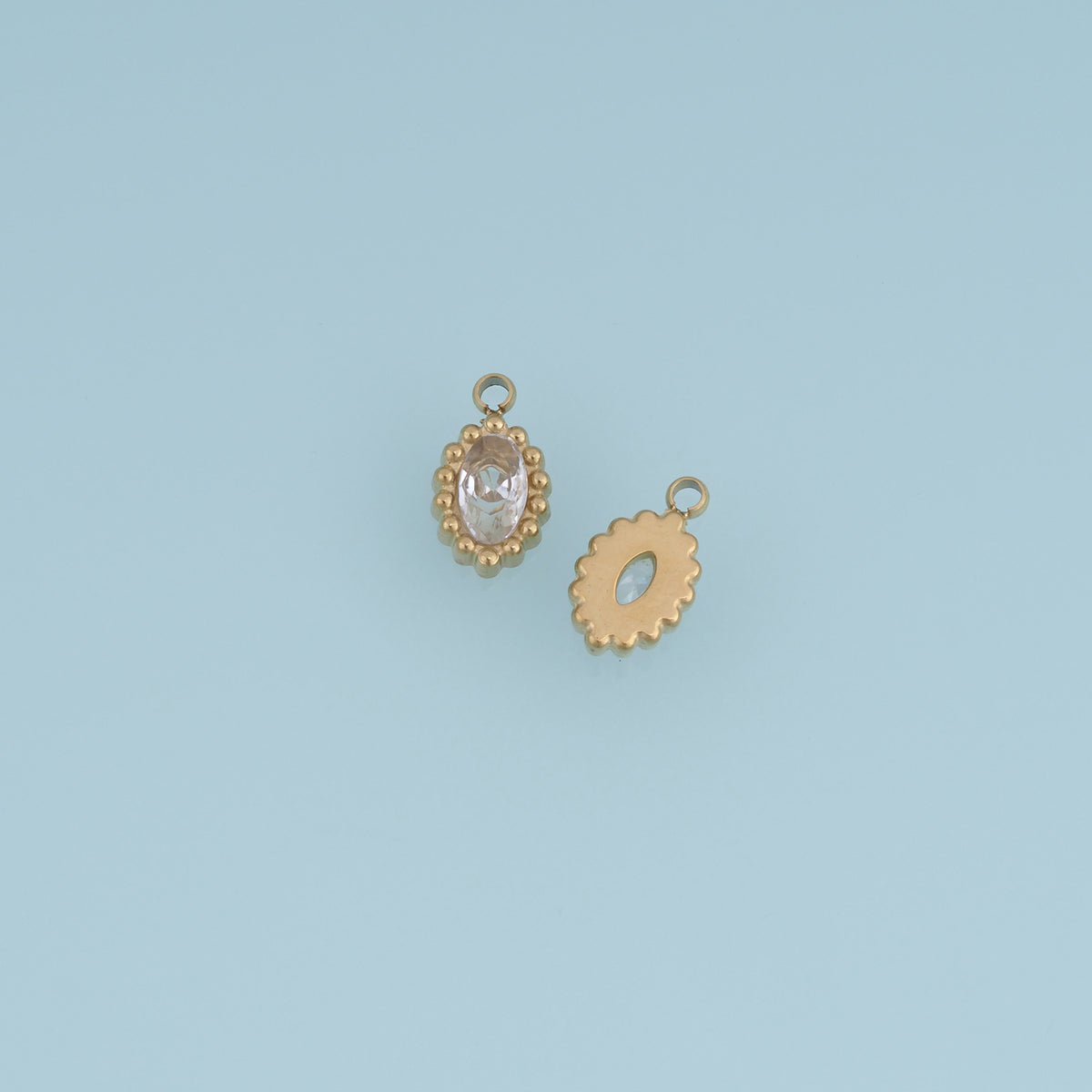 Oval Crystal Pendant,14K Gold Colorful Beaded Edge Gemstone Charm DIY Charm for Necklace Bracelet Making
