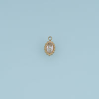 Oval Crystal Pendant,14K Gold Colorful Beaded Edge Gemstone Charm DIY Charm for Necklace Bracelet Making