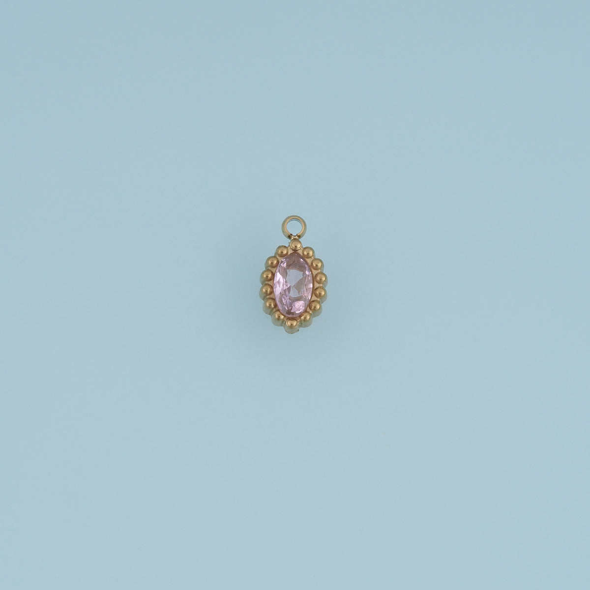 Oval Crystal Pendant,14K Gold Colorful Beaded Edge Gemstone Charm DIY Charm for Necklace Bracelet Making