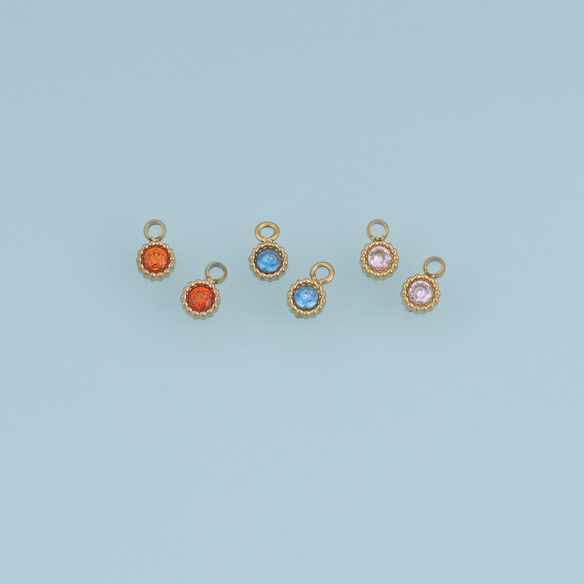 Round Crystal Pendant,14K Gold Colorful Beaded Edge Charm DIY Charm for Necklace Bracelet Making