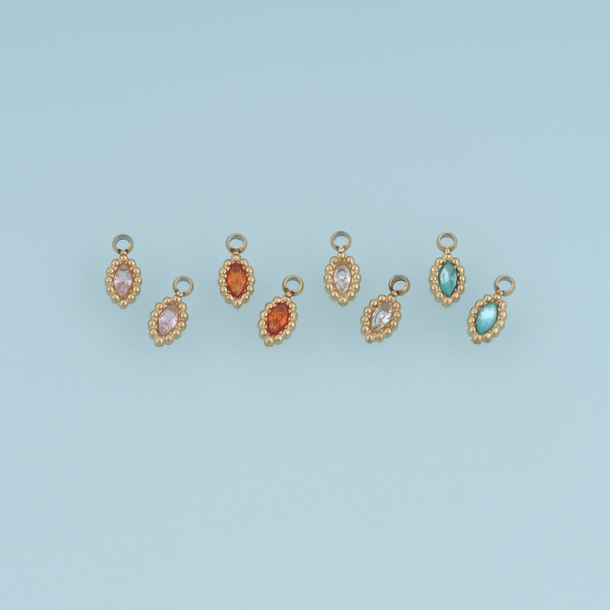 Oval Crystal Pendant,14K Gold Colorful Beaded Edge Charm DIY Charm for Necklace Bracelet Making