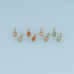 Oval Crystal Pendant,14K Gold Colorful Beaded Edge Charm DIY Charm for Necklace Bracelet Making