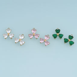 Three Leaf Clover Heart Crystal Pendant,14K Gold Colorful Lucky Charm DIY Charm for Necklace Bracelet Making