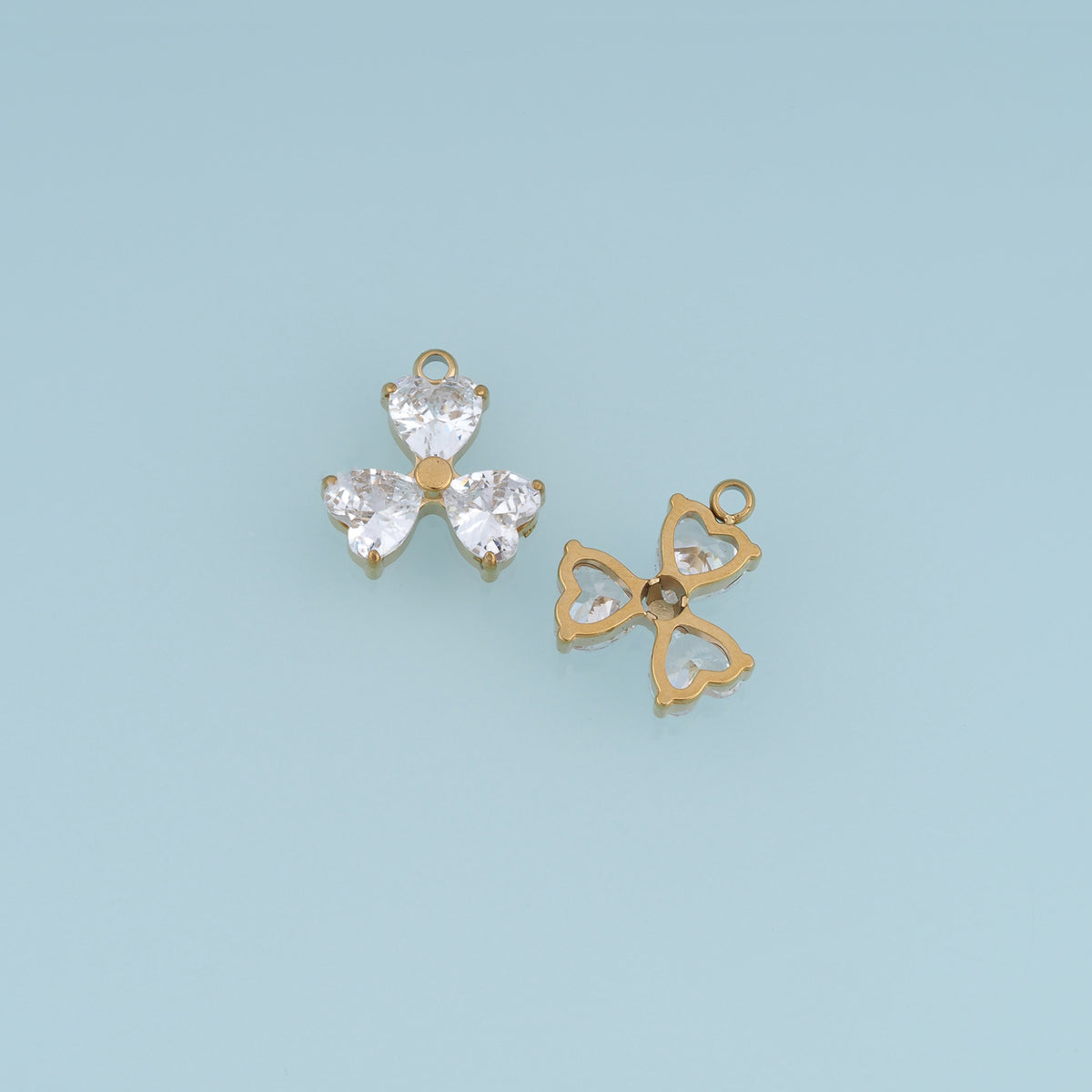 Three Leaf Clover Heart Crystal Pendant,14K Gold Colorful Lucky Charm DIY Charm for Necklace Bracelet Making