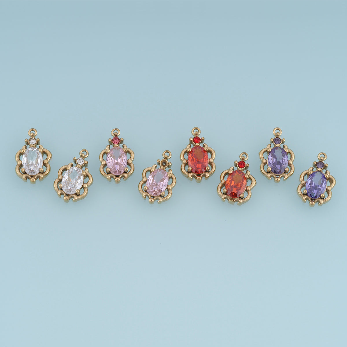 Oval Crystal Pendant,14K Gold Vintage Ornate Colorful Gemstone Charm DIY Charm for Necklace Bracelet Making
