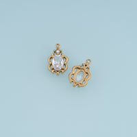 Oval Crystal Pendant,14K Gold Vintage Ornate Colorful Gemstone Charm DIY Charm for Necklace Bracelet Making