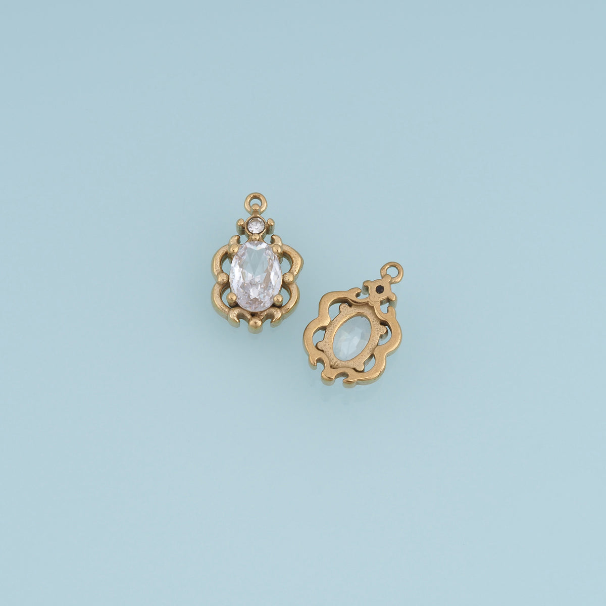 Oval Crystal Pendant,14K Gold Vintage Ornate Colorful Gemstone Charm DIY Charm for Necklace Bracelet Making