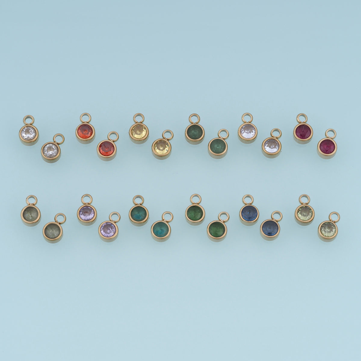 Round Crystal Pendant,14K Gold Colorful Bezel Set Charm DIY Charm for Necklace Bracelet Making