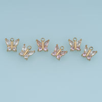 Butterfly Crystal Pendant,14K Gold Pink Clear Gemstone Charm DIY Charm for Necklace Bracelet Making