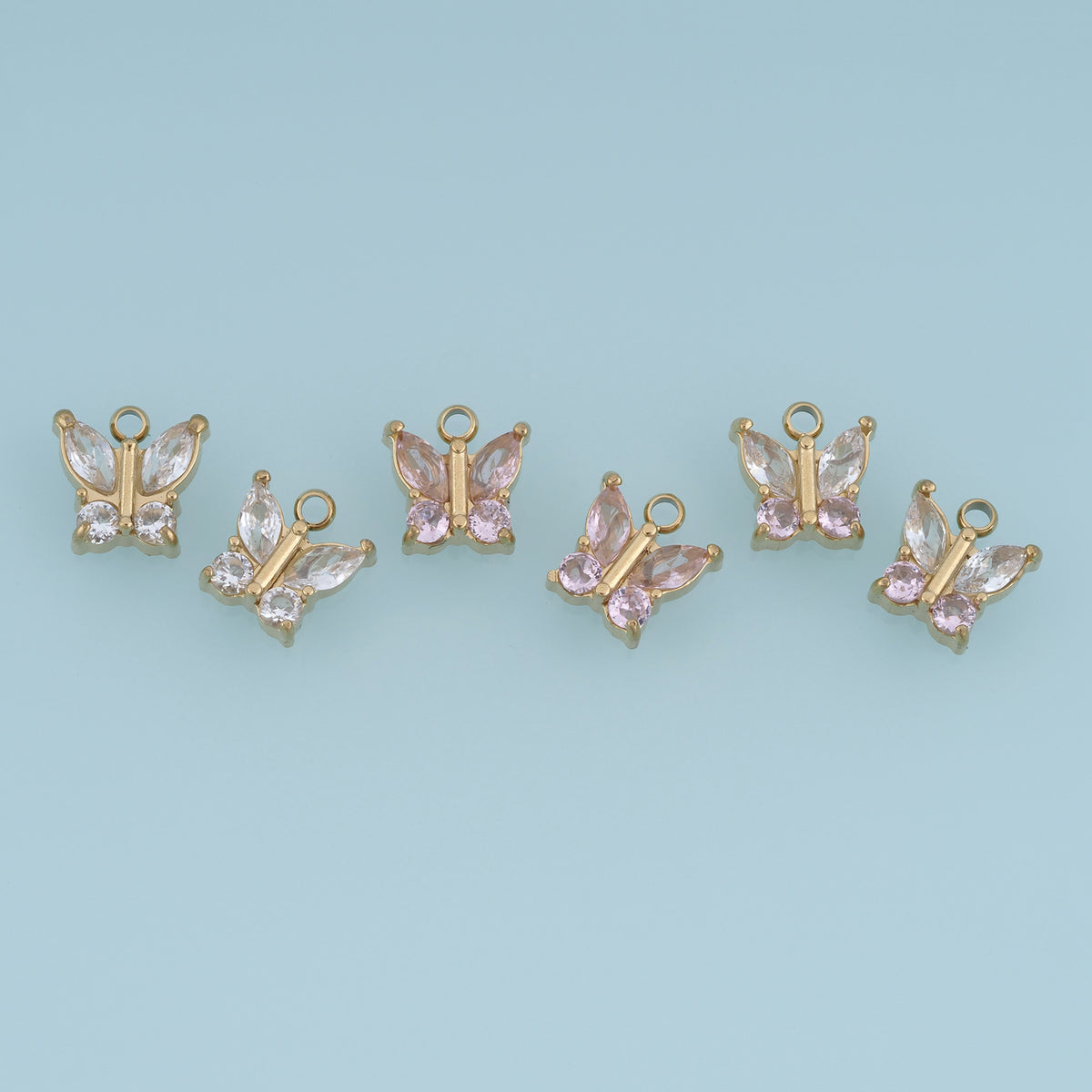 Butterfly Crystal Pendant,14K Gold Pink Clear Gemstone Charm DIY Charm for Necklace Bracelet Making