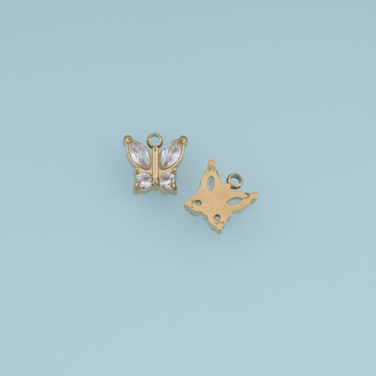 Butterfly Crystal Pendant,14K Gold Pink Clear Gemstone Charm DIY Charm for Necklace Bracelet Making