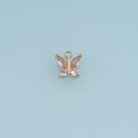 Butterfly Crystal Pendant,14K Gold Pink Clear Gemstone Charm DIY Charm for Necklace Bracelet Making