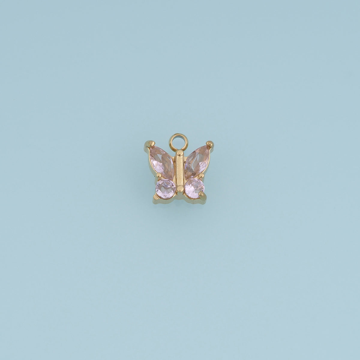Butterfly Crystal Pendant,14K Gold Pink Clear Gemstone Charm DIY Charm for Necklace Bracelet Making
