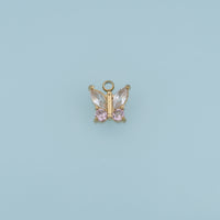 Butterfly Crystal Pendant,14K Gold Pink Clear Gemstone Charm DIY Charm for Necklace Bracelet Making