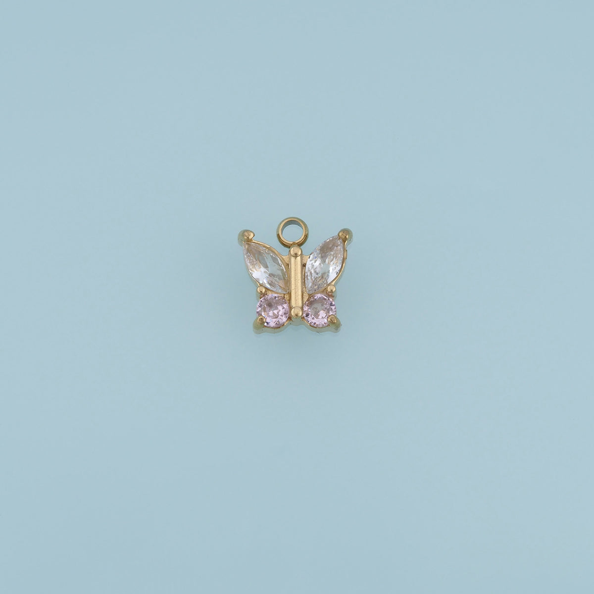 Butterfly Crystal Pendant,14K Gold Pink Clear Gemstone Charm DIY Charm for Necklace Bracelet Making