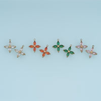 Four Petal Crystal Flower Pendant,14K Gold Colorful Floral Charm DIY Charm for Necklace Bracelet Making