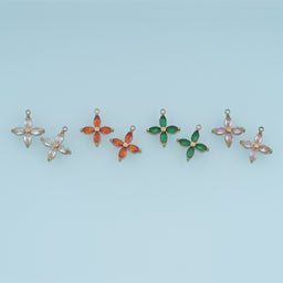 Four Petal Crystal Flower Pendant,14K Gold Colorful Floral Charm DIY Charm for Necklace Bracelet Making