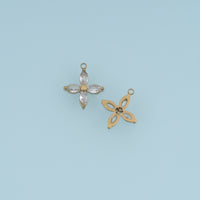 Four Petal Crystal Flower Pendant,14K Gold Colorful Floral Charm DIY Charm for Necklace Bracelet Making