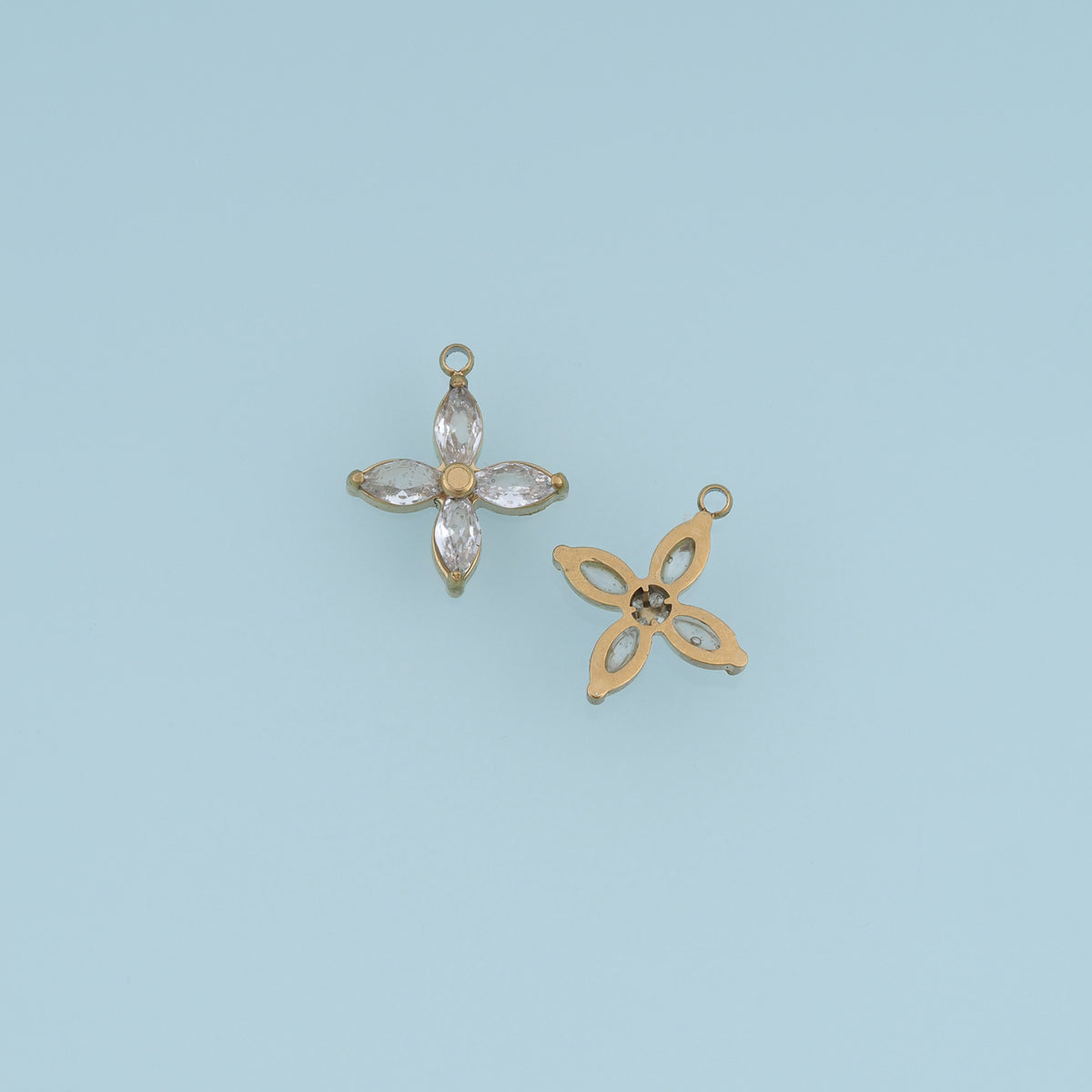 Four Petal Crystal Flower Pendant,14K Gold Colorful Floral Charm DIY Charm for Necklace Bracelet Making