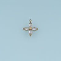 Four Petal Crystal Flower Pendant,14K Gold Colorful Floral Charm DIY Charm for Necklace Bracelet Making