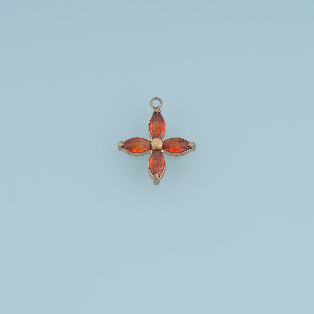 Four Petal Crystal Flower Pendant,14K Gold Colorful Floral Charm DIY Charm for Necklace Bracelet Making