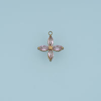 Four Petal Crystal Flower Pendant,14K Gold Colorful Floral Charm DIY Charm for Necklace Bracelet Making