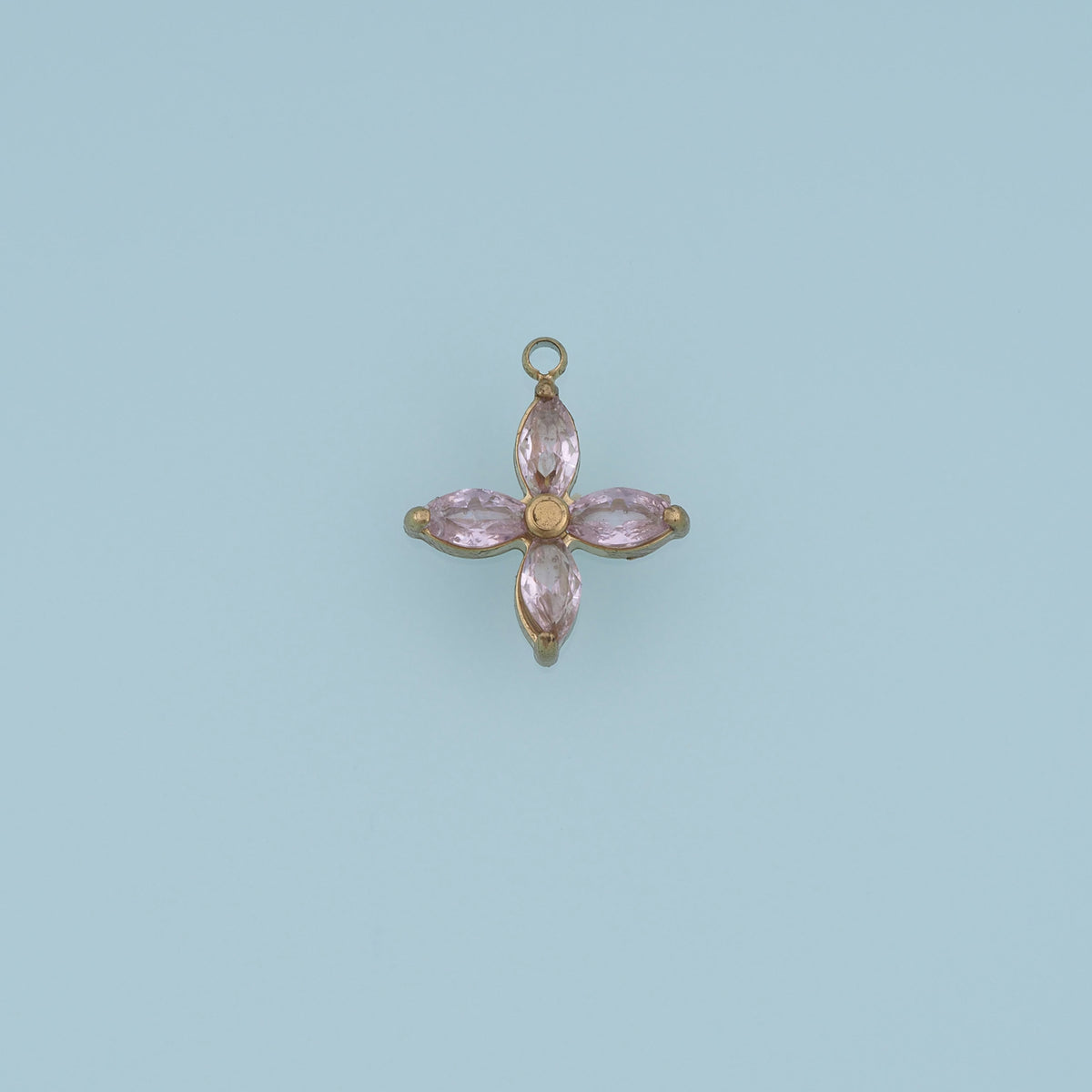 Four Petal Crystal Flower Pendant,14K Gold Colorful Floral Charm DIY Charm for Necklace Bracelet Making