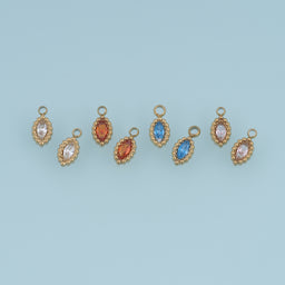 Oval Crystal Pendant,14K Gold Colorful Beaded Edge Charm DIY Charm for Necklace Bracelet Making