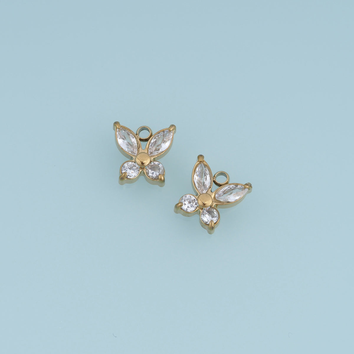 Butterfly Crystal Pendant,14K Gold Pink Clear Gemstone Charm DIY Charm for Necklace Bracelet Making