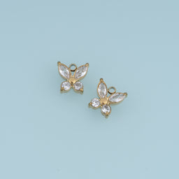 Butterfly Crystal Pendant,14K Gold Pink Clear Gemstone Charm DIY Charm for Necklace Bracelet Making