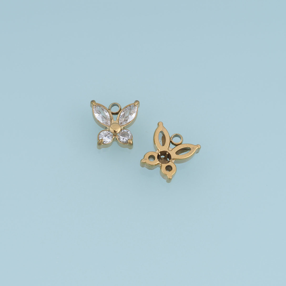 Butterfly Crystal Pendant,14K Gold Pink Clear Gemstone Charm DIY Charm for Necklace Bracelet Making