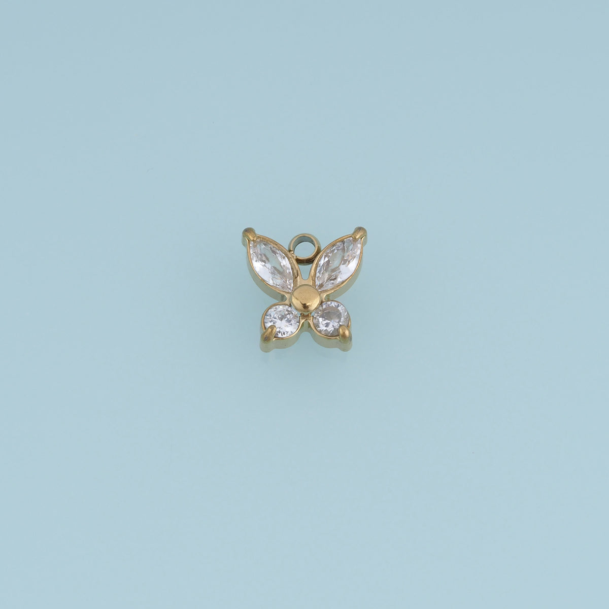 Butterfly Crystal Pendant,14K Gold Pink Clear Gemstone Charm DIY Charm for Necklace Bracelet Making