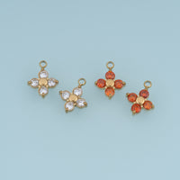Four Petal Crystal Flower Pendant,14K Gold Orange Clear Floral Charm DIY Charm for Necklace Bracelet Making
