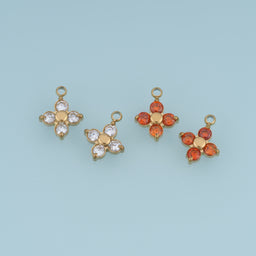 Four Petal Crystal Flower Pendant,14K Gold Orange Clear Floral Charm DIY Charm for Necklace Bracelet Making