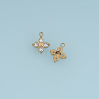 Four Petal Crystal Flower Pendant,14K Gold Orange Clear Floral Charm DIY Charm for Necklace Bracelet Making
