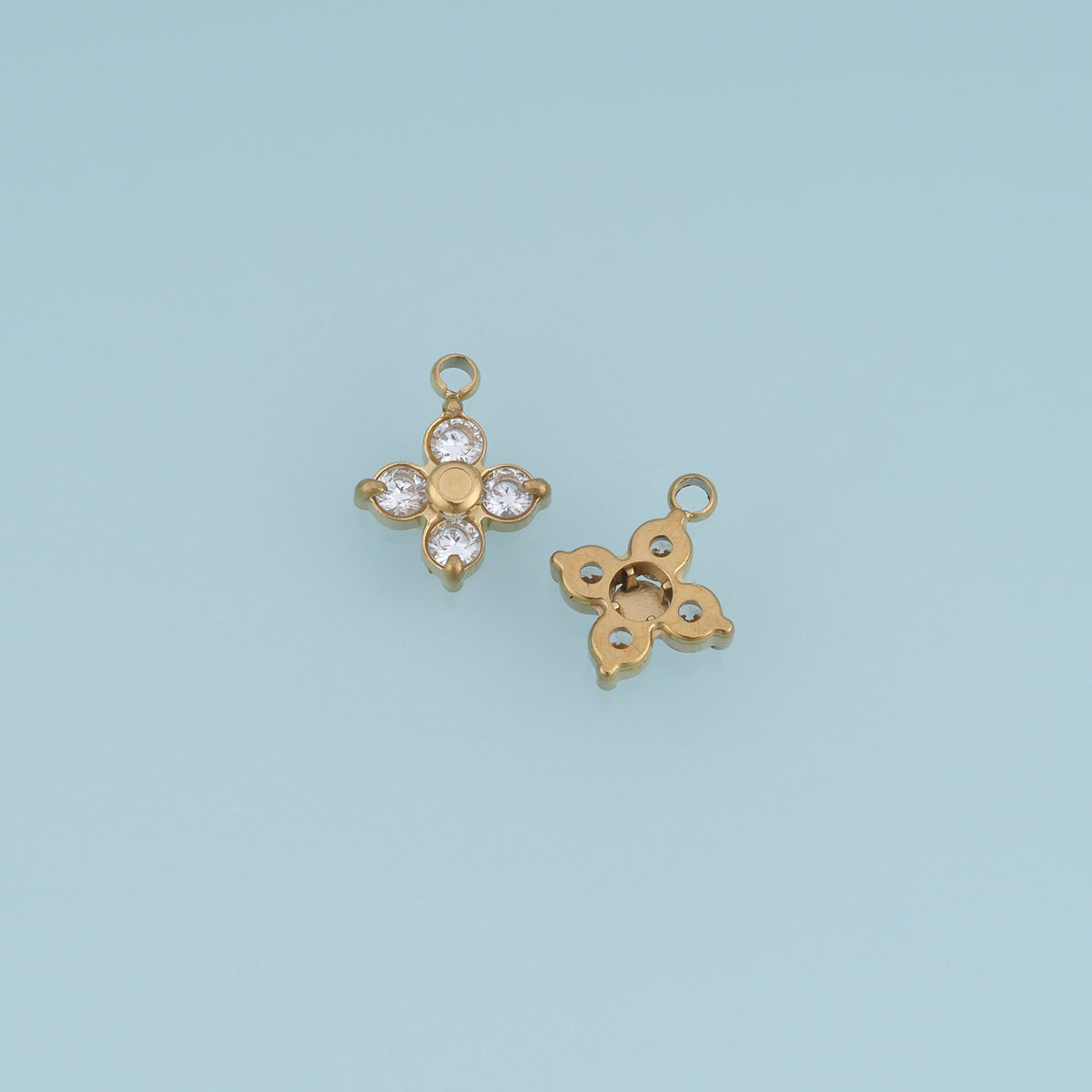 Four Petal Crystal Flower Pendant,14K Gold Orange Clear Floral Charm DIY Charm for Necklace Bracelet Making