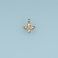 Four Petal Crystal Flower Pendant,14K Gold Orange Clear Floral Charm DIY Charm for Necklace Bracelet Making