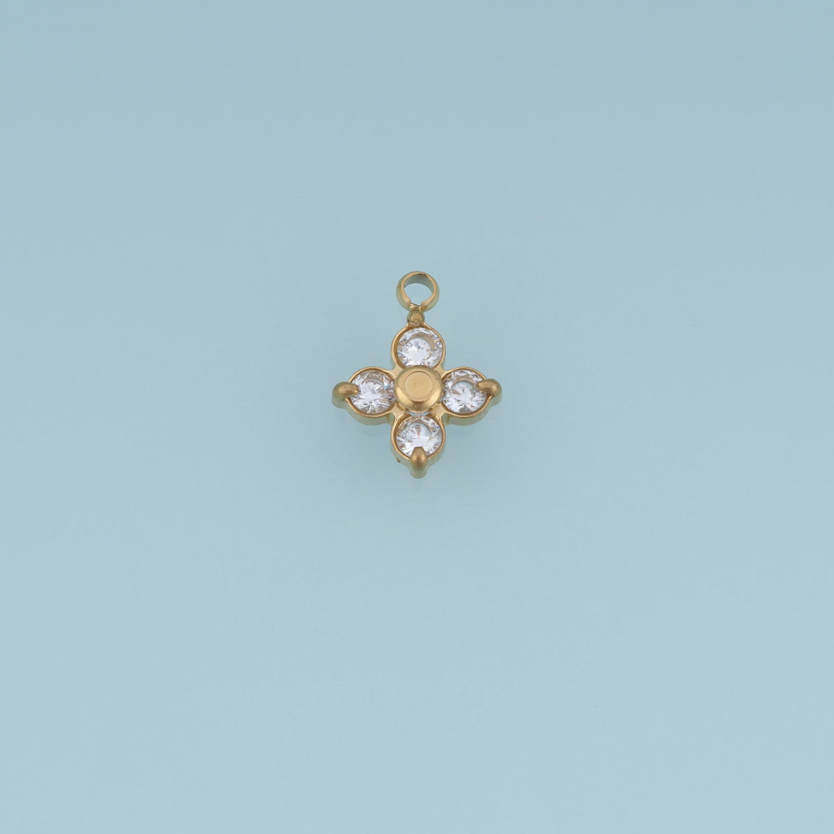 Four Petal Crystal Flower Pendant,14K Gold Orange Clear Floral Charm DIY Charm for Necklace Bracelet Making