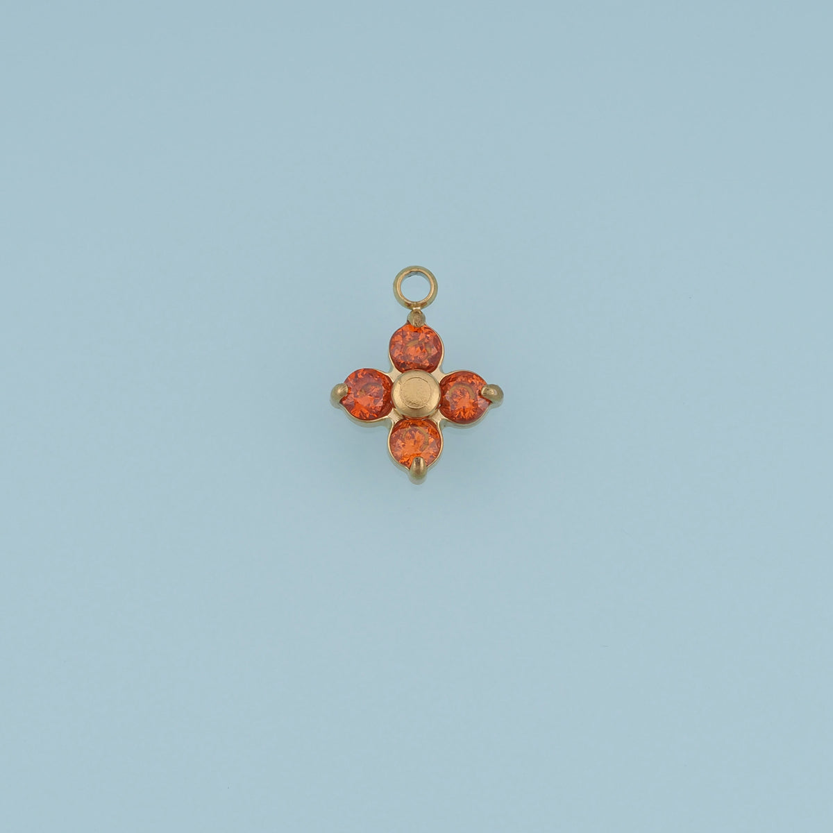 Four Petal Crystal Flower Pendant,14K Gold Orange Clear Floral Charm DIY Charm for Necklace Bracelet Making