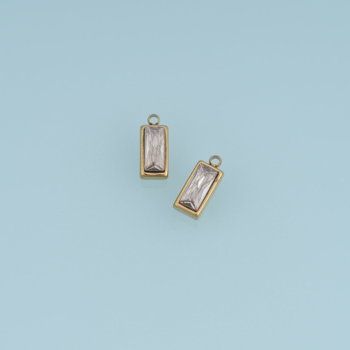 Rectangular Crystal Pendant,14K Gold Clear Baguette Stone Charm DIY Charm for Necklace Bracelet Making