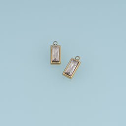 Rectangular Crystal Pendant,14K Gold Clear Baguette Stone Charm DIY Charm for Necklace Bracelet Making