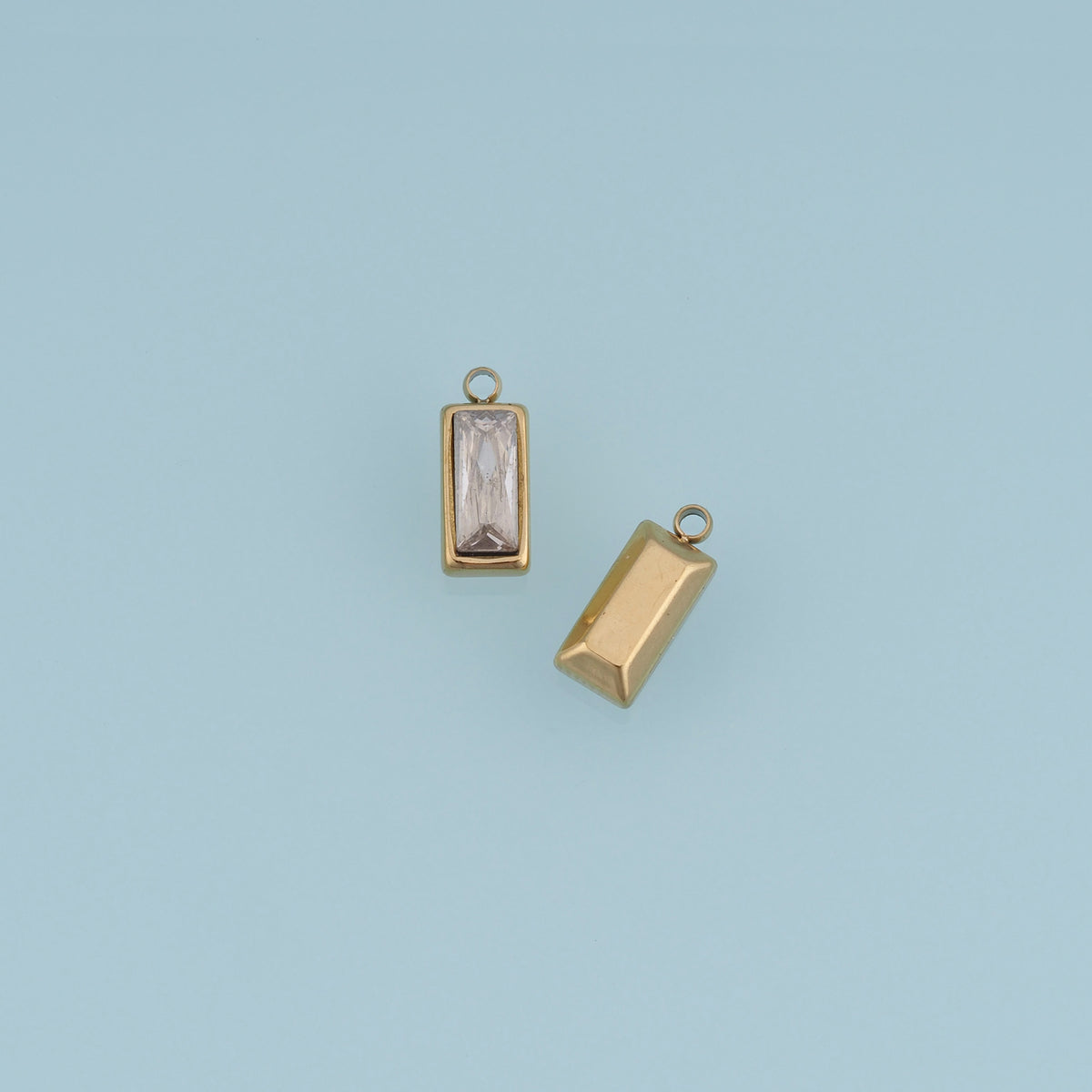 Rectangular Crystal Pendant,14K Gold Clear Baguette Stone Charm DIY Charm for Necklace Bracelet Making