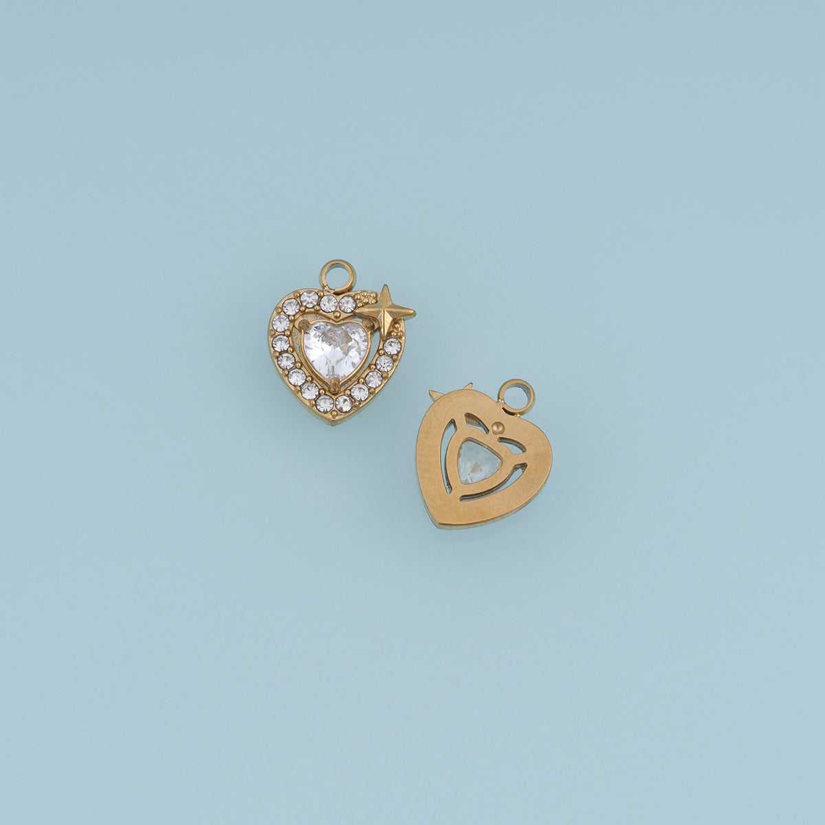 Star Heart Crystal Pendant,14K Gold Sparkling Rhinestone Heart Charm DIY Charm for Necklace Bracelet Making