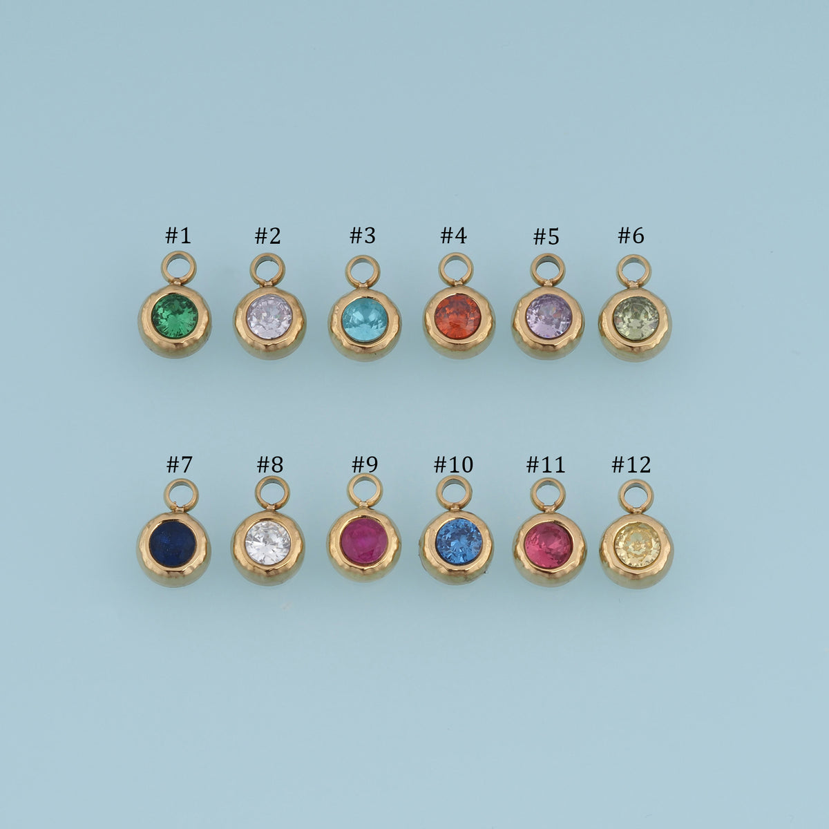 Round Crystal Pendant,14K Gold Colorful Bezel Set Charm DIY Charm for Necklace Bracelet Making