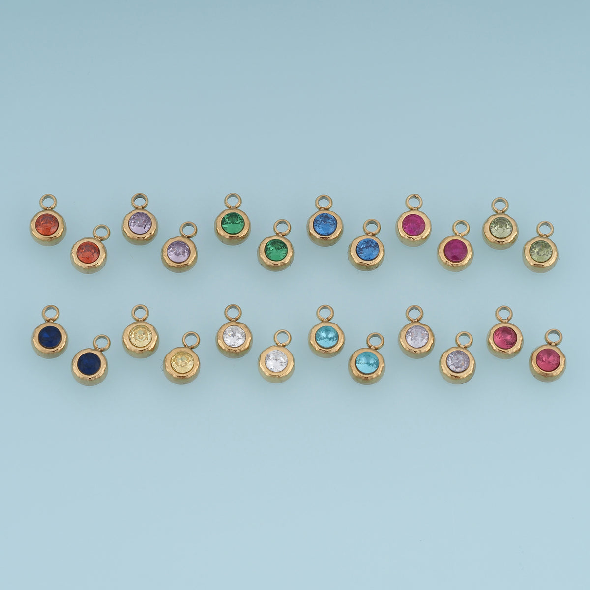 Round Crystal Pendant,14K Gold Colorful Bezel Set Charm DIY Charm for Necklace Bracelet Making