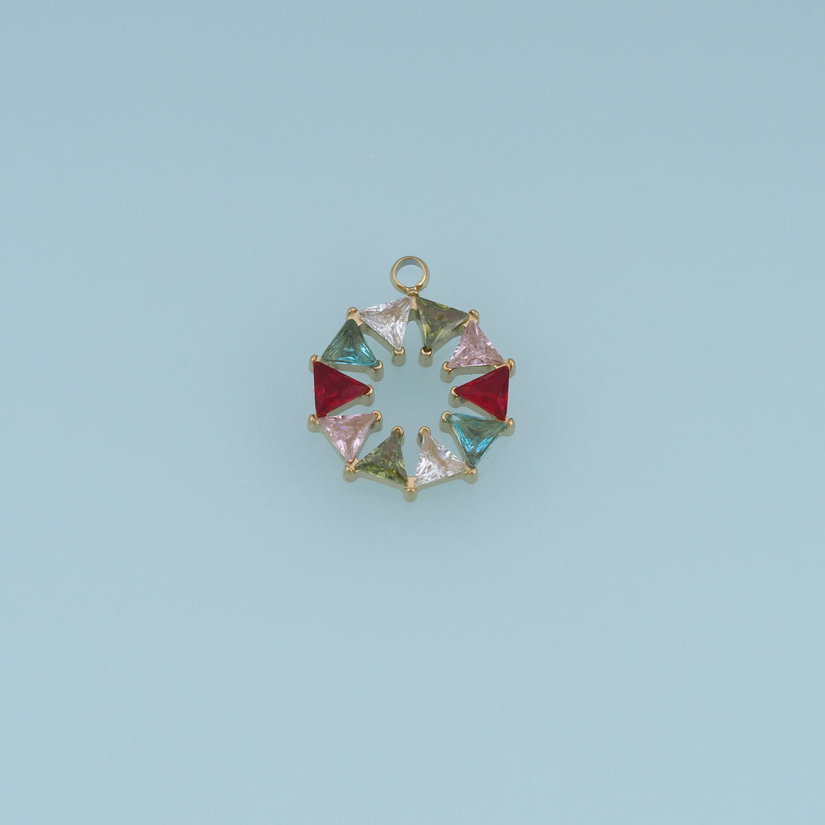 Triangle Crystal Wreath Pendant,14K Gold Silver Colorful Geometric Charm DIY Charm for Necklace Bracelet Making