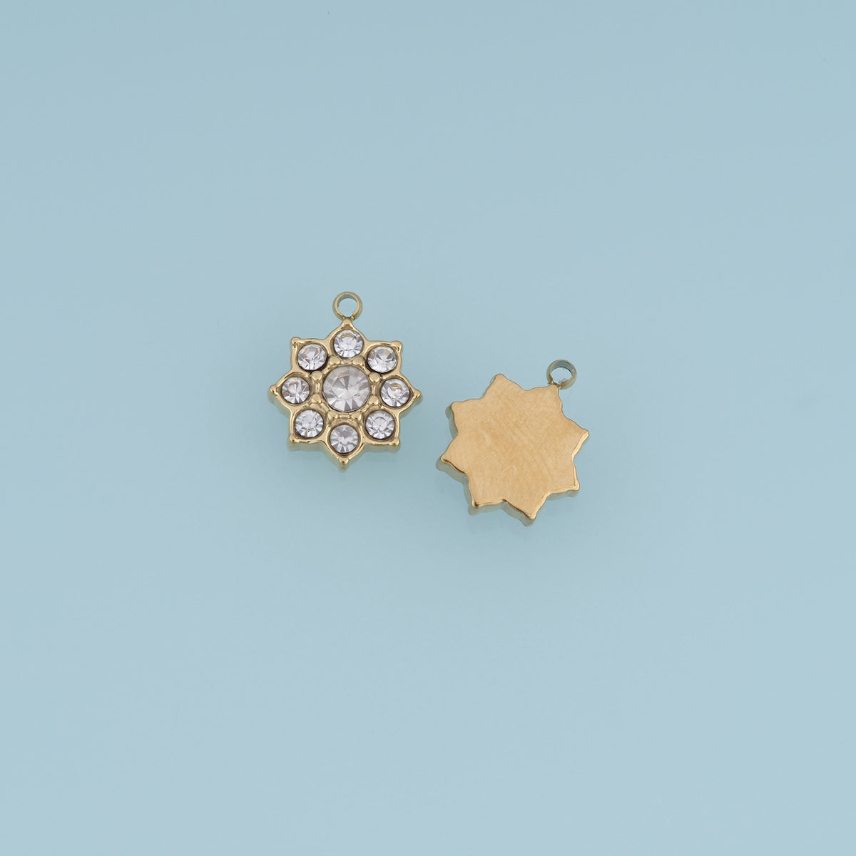 Crystal Star Flower Pendant,14K Gold Clear Rhinestone Geometric Charm DIY Charm for Necklace Bracelet Making
